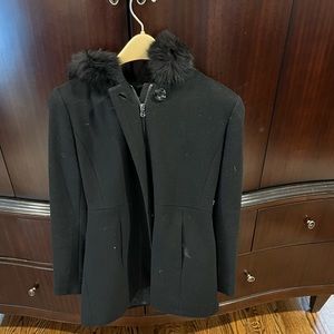 SACHI size S pea coat. Fox fur collar. Hooded.